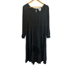VINTAGE Dress Women’s Large Black Long Sleeve Long Midi Lace Satin L